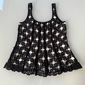 Never a Wallflower Black & White Lace Peplum Tank Top XS